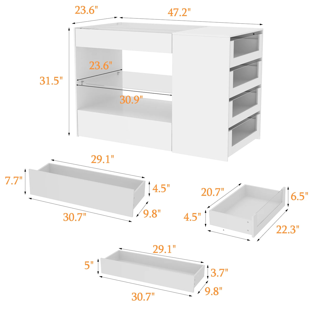 KULAGAGA Closet Island with Glass Top & 8 Drawers,Wardrobe Armoire  Island for Walk-in Closet, Store Dressing Room, 47.2��W x 23.6��D x 31.5��H
