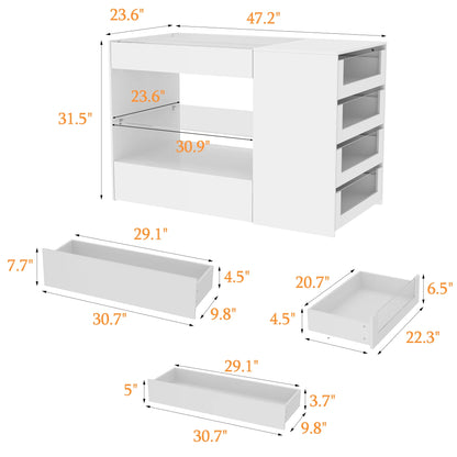 KULAGAGA Closet Island with Glass Top & 8 Drawers,Wardrobe Armoire  Island for Walk-in Closet, Store Dressing Room, 47.2��W x 23.6��D x 31.5��H