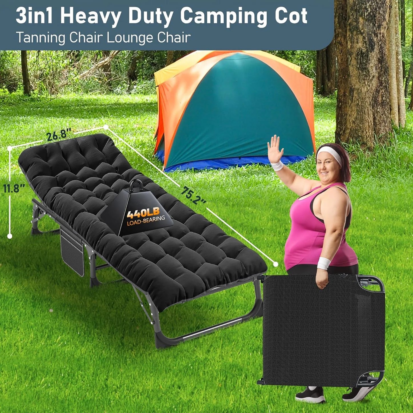 Slsy Folding Lounge Chair, 5-Position Adjustable Outdoor Reclining Chair, Folding Sleeping Bed Cot, Folding Chaise Lounge Chair for Pool Beach Patio Sunbathing
