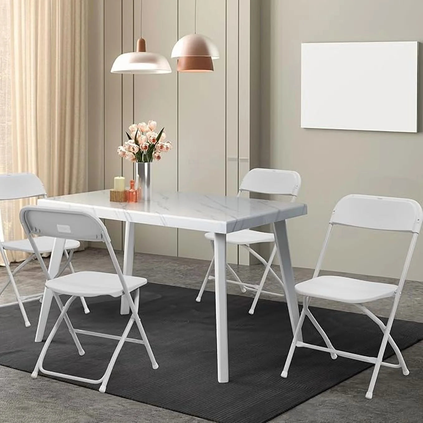 Matladin 20-Pack White Plastic Folding Chair, Outdoor Portable Stackable Commercial Seat with Steel Frame for All Occasions, 350lb Capacity
