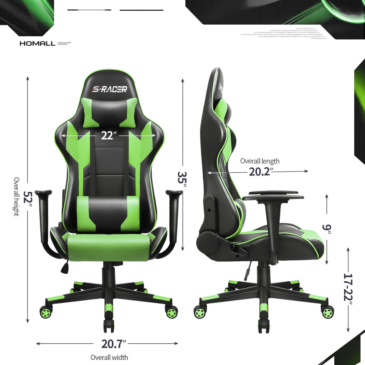 Homall Gaming Chair office Chair with Headrest & Lumbar Support, Pink