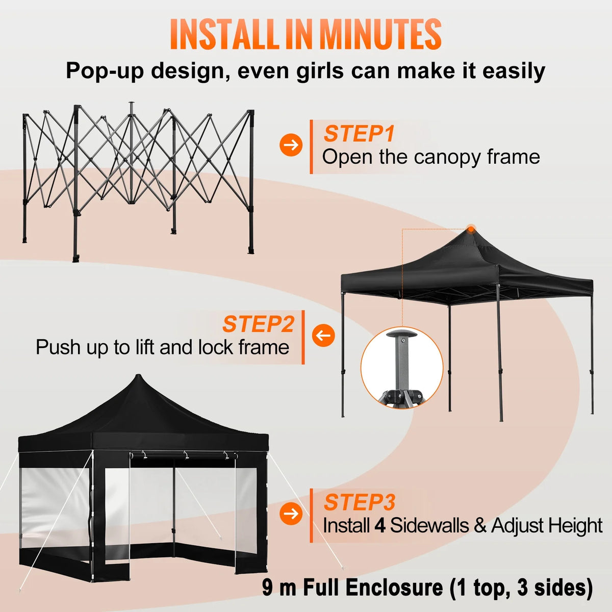 BENTISM 10' x 10' Instant Pop Up Gazebo Tent, Adjustable Height with UV Resistant