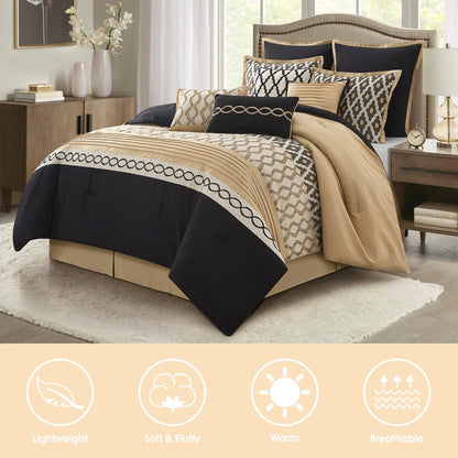 LANCO MODERN LIFESTYLE King Size Comforter Set, Burgundy, 10 Piece Bed in a Bag for All Seasons, Luxury Extreme Comfort Bedding Sets with Bedskirt, Pillow Shams, Euro Shams and Decor Pillows