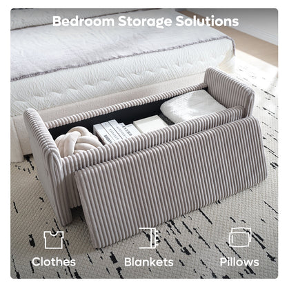 Pinmoco 44" Storage Ottoman Bench, Upholstered Entryway Bench with Storage End of Bed Bench for Bedroom& Living Room, Corduroy Gray