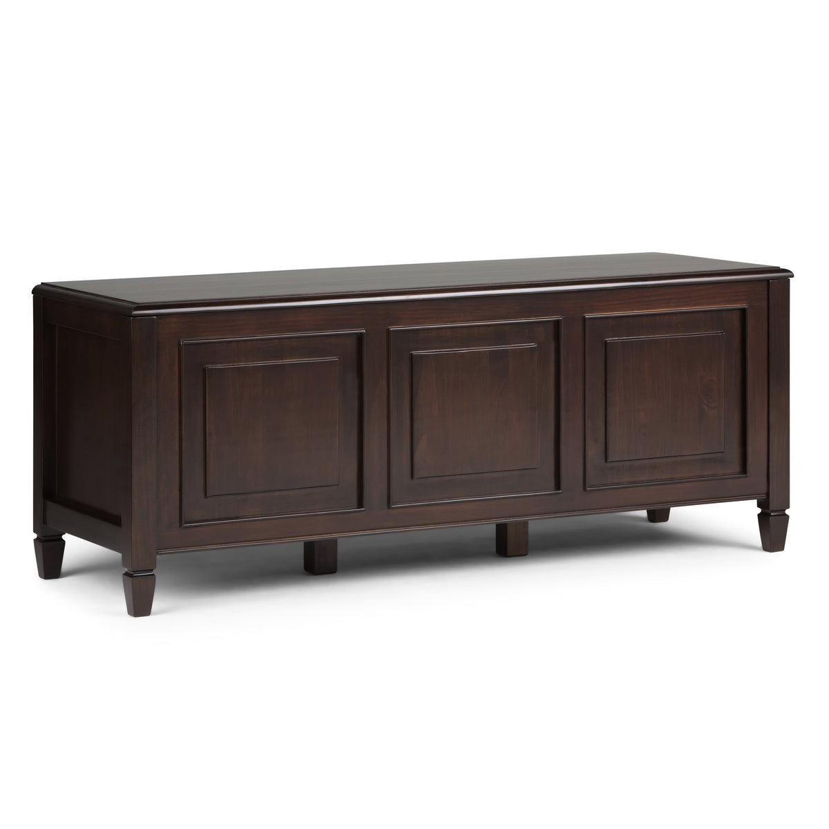Simpli Home Connaught SOLID WOOD 51 inch Wide Traditional Storage Bench Trunk in Dark Chestnut Brown