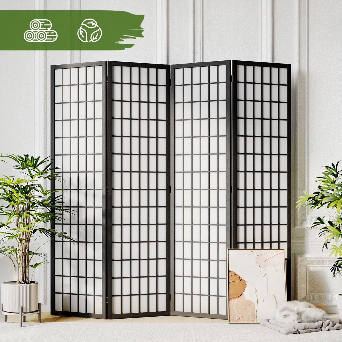 JOSTYLE Room Divider Wall Shoji Screen, 6 Panel Folding Privacy Screen for Room Separation, Japanese Wood Room Divider Screen, 5.9 Ft, Natural