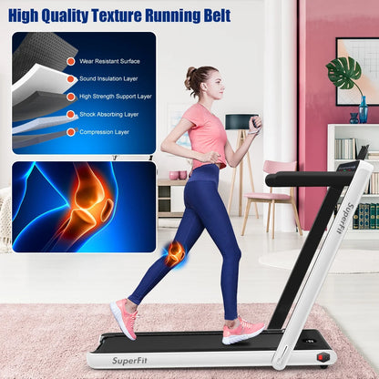 Gymax 2 in 1 Folding Treadmill 2.25HP Running Machine w/ Dual Display APP Control Black