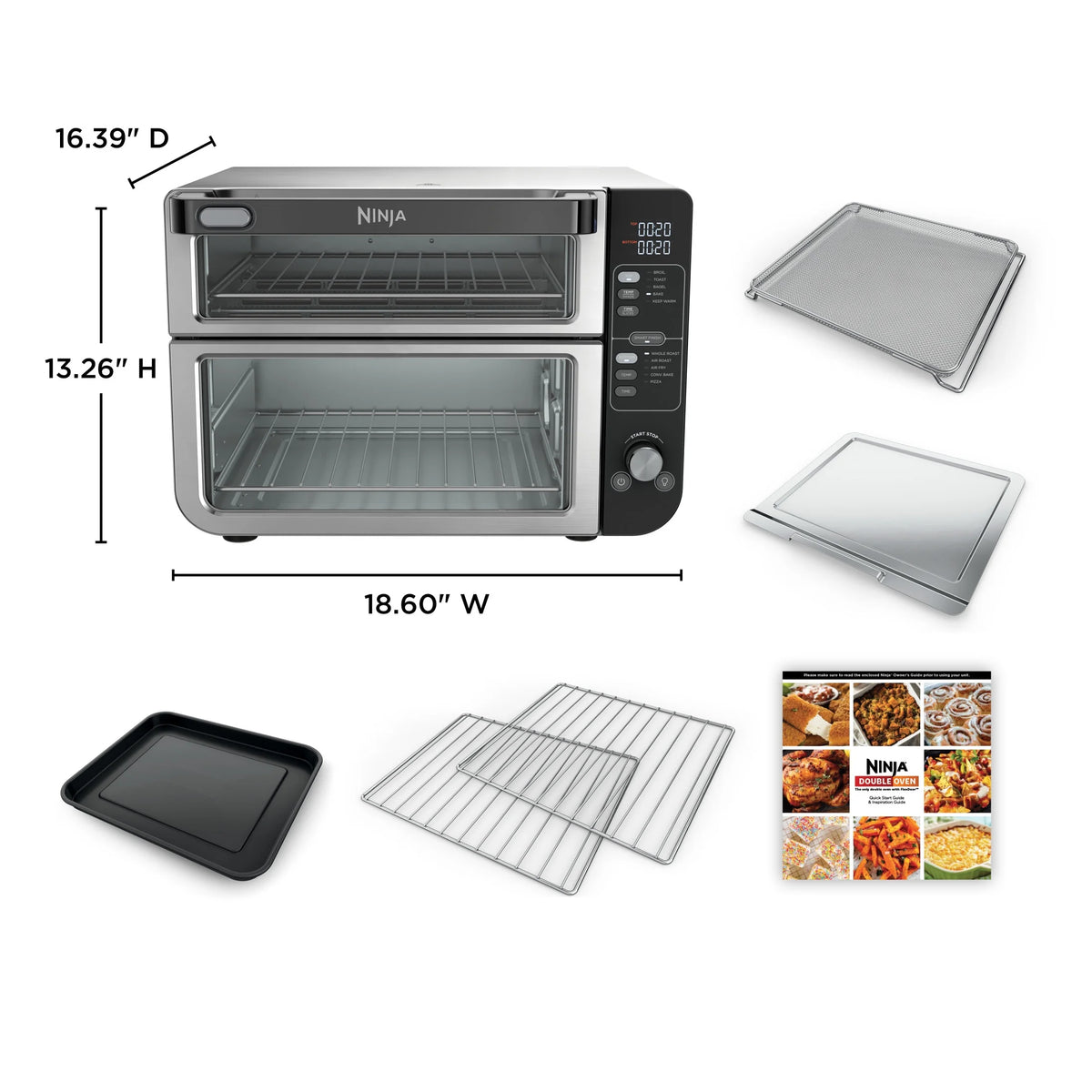 Ninja 10-in-1 Air Fryer, Double Door Toaster Oven with FlexDoor, FlavorSeal & Smart Finish, Rapid Top Convection and Air Fry Bottom, Bake, Toast, Air Fry, Pizza and More, Stainless Steel, DCT400