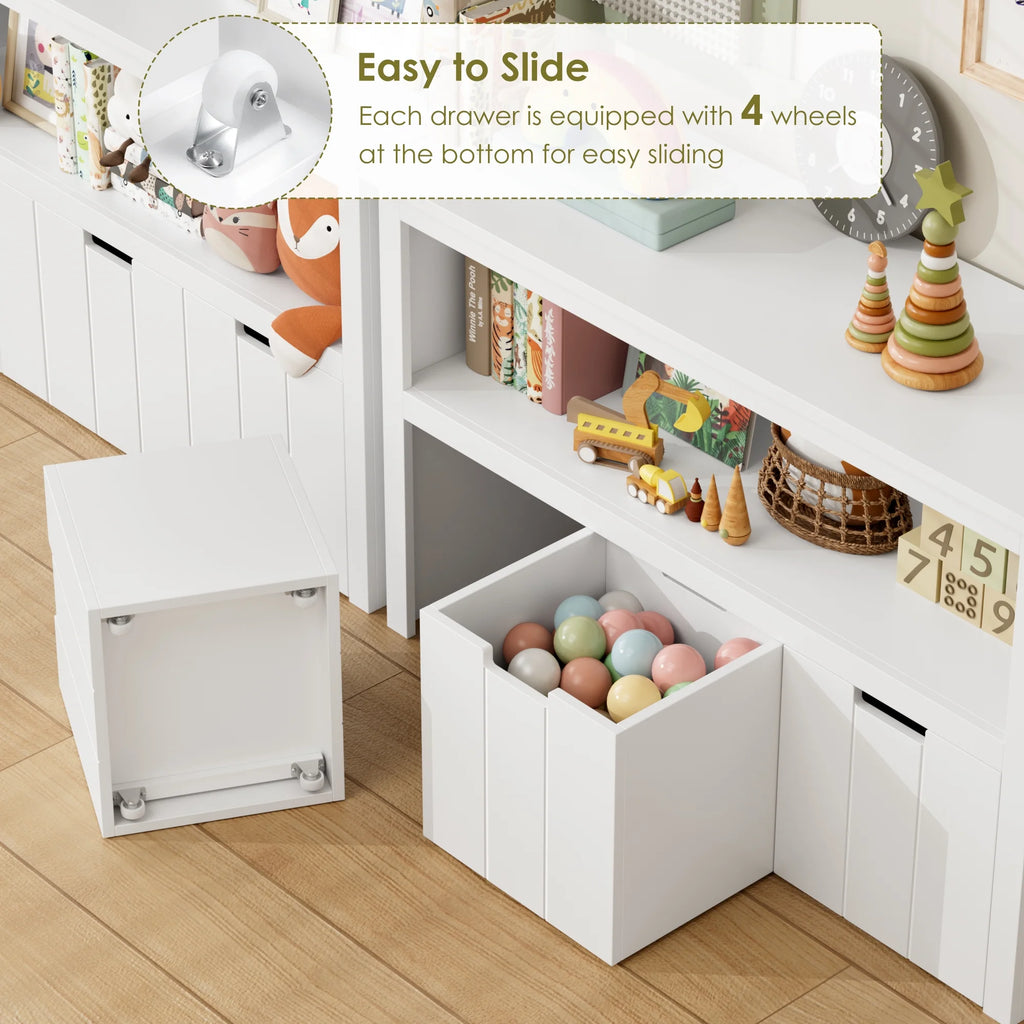 Homfa Kids Toy Storage, Cubes Storage Bins with 3 Drawers, White Toy Box with Shelves and Wheels