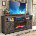 ChVans 70" Fireplace TV Stand for TVs up to 80" with 36" Electric Fireplace, Farmhouse Entertainment Center with LED, Wooden Media Console for Living Room, Bedroom