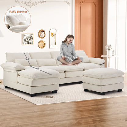 Rophefx 114.3" U Shaped Sectional Couches for Living Room,Cloud Couch,4 Seats Chenille Couch with Double Layer Cushion,Orange