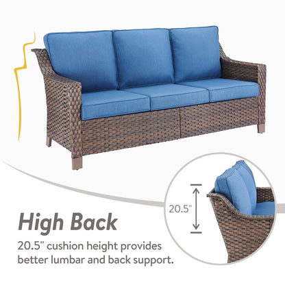 POCASSY Wicker Outdoor Couch, Brown Wicker Sofa Outdoor Furniture with All Weather Rattan and Olefin Cushion for Balcony, Backyard, Porch, Brown/Gray