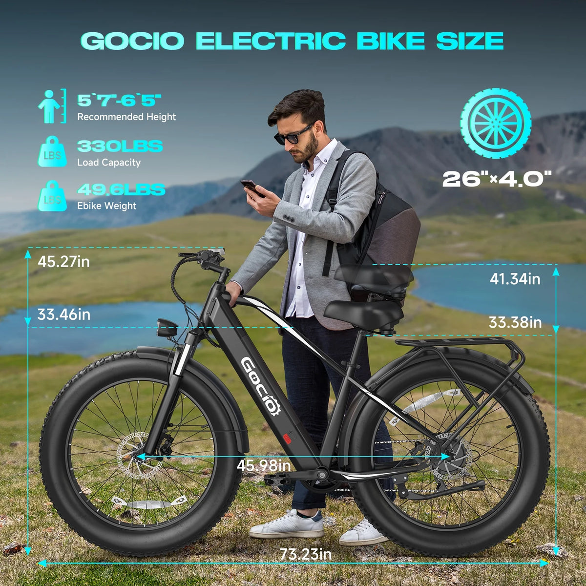Gocio Electric Bike, 26"x4.0" Fat Tire E-Mountain Bike, Peak 1000W Motor, 28MPH 48V 15Ah Battery Removable Ebike for off Road, Sand, UL2849