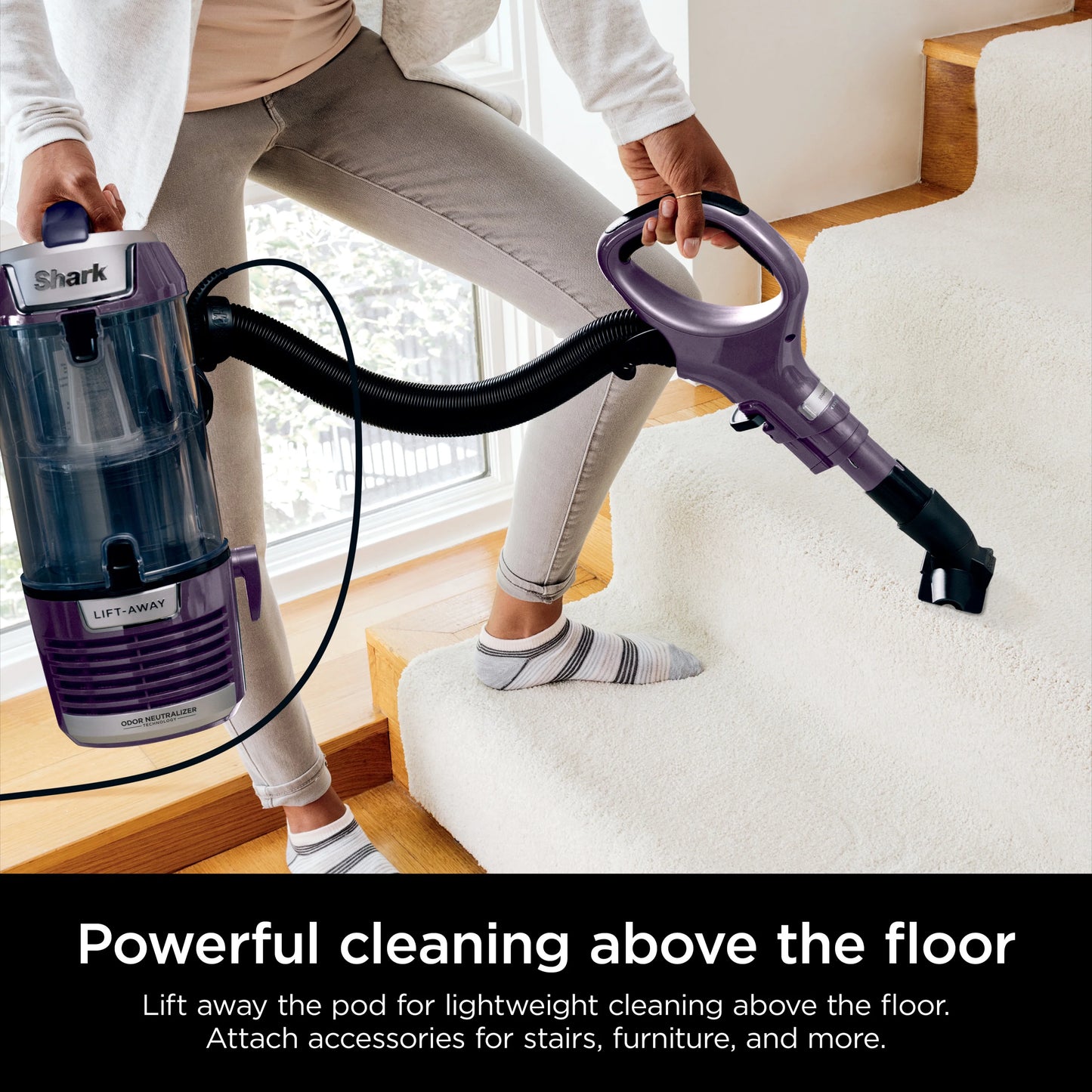 Shark Upright Vacuum, Lift-Away, Pet Friendly, Bagless, PowerFins HairPro & Odor Neutralizer Technology, Hard Floor and Carpet, Self Cleaning Brushroll, Anti Allergen &Swivel Steering , ZD550, Purple