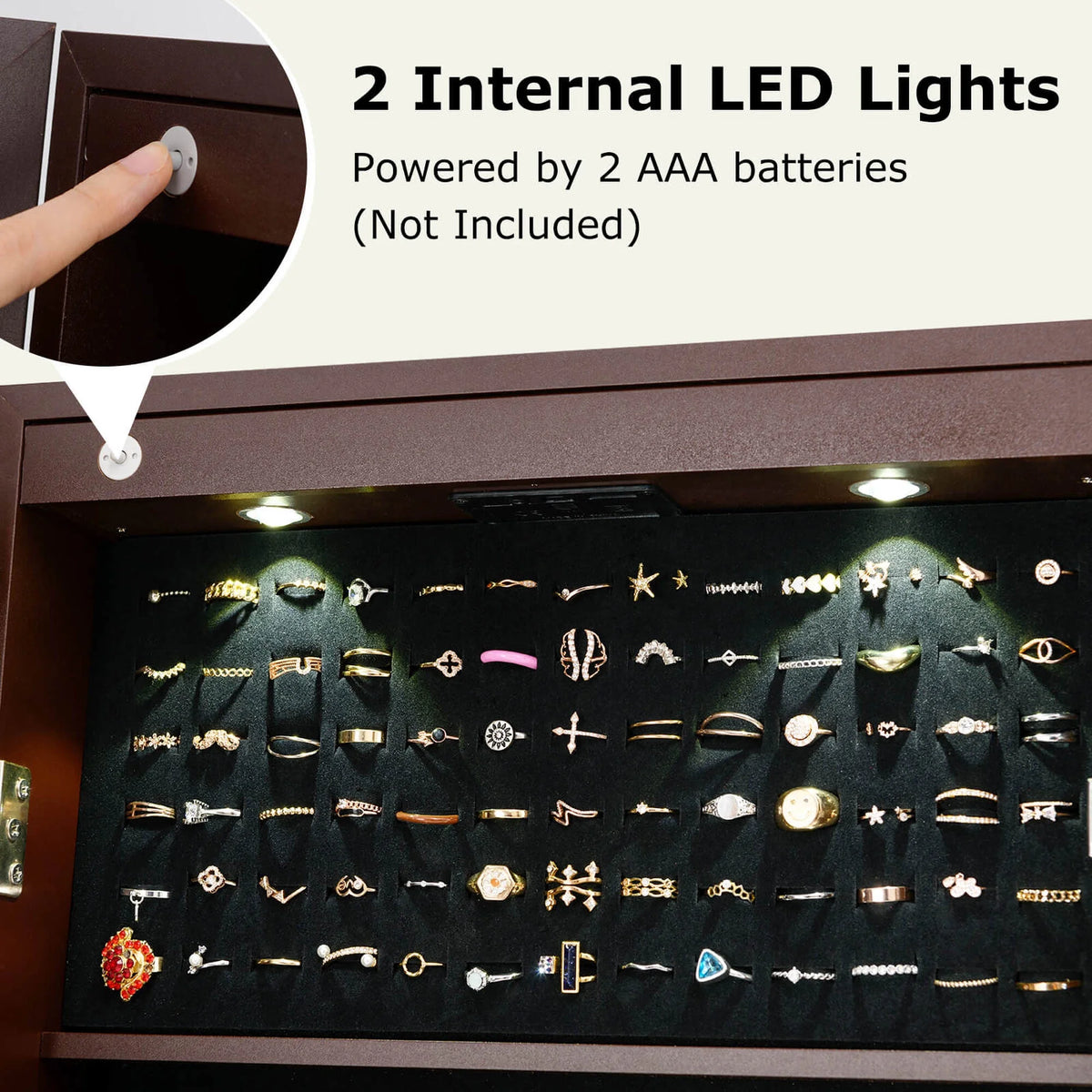 Costway Contemporary MDF Jewelry Cabinet with LED Lights in Brown