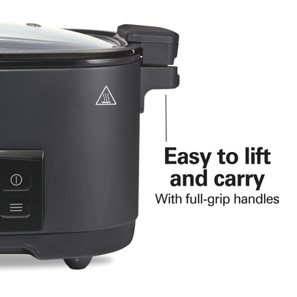 Hamilton Beach 9-in-1 Multi Cooker, 6 Qt Searing Slow Cooker, Nonstick Aluminum Crock with Removable Pot, Black