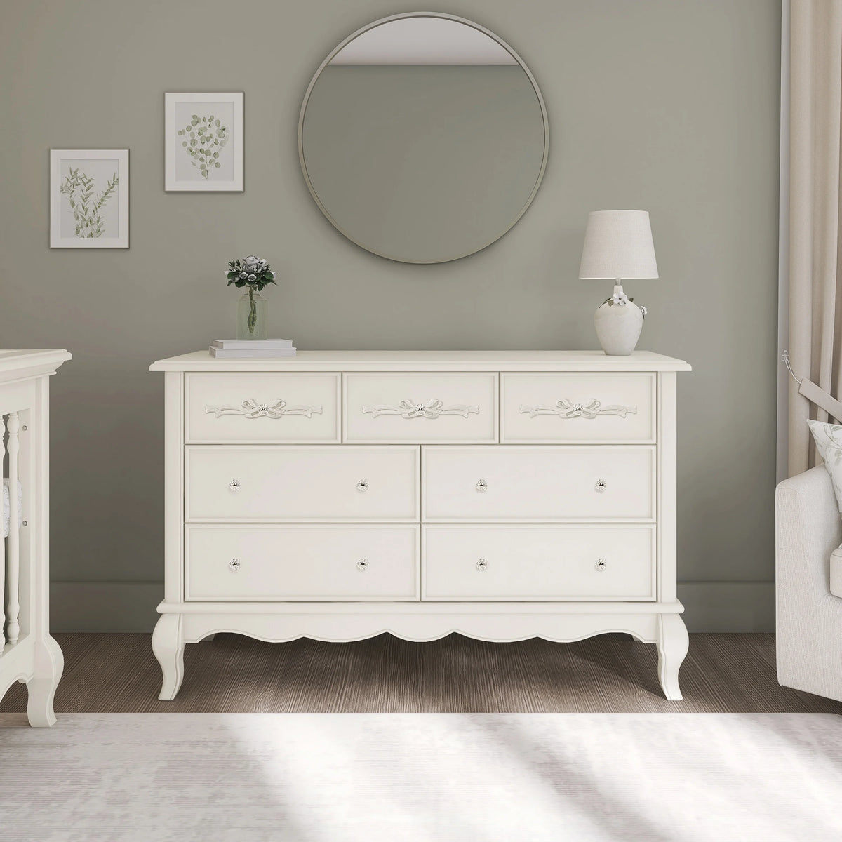 Evolur Aurora 7-Drawer Double Dresser in Ivory Lace, Spacious Drawers