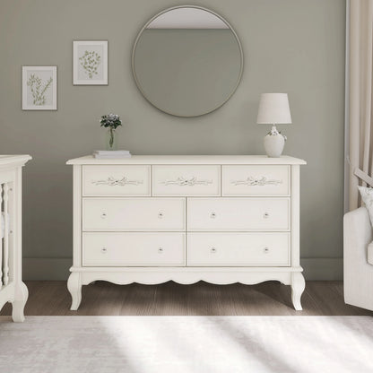 Evolur Aurora 7-Drawer Double Dresser in Ivory Lace, Spacious Drawers