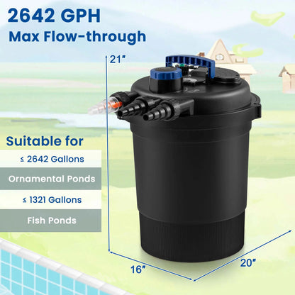 Costway Pond Pressure Bio Filter 4000GAL W/ 13W UV Sterilizer Light 10000L Koi Water