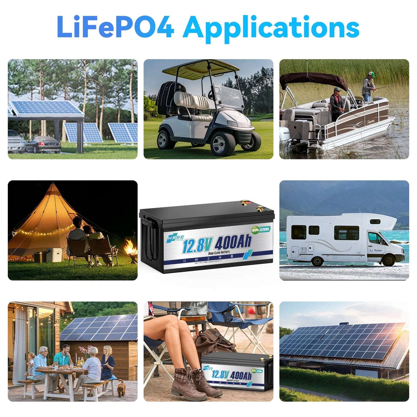 12V 400Ah LiFePO4 Lithium Battery,5120Wh,3200W Max,15000+ Deep Cycles Group 8D Battery,for RV Solar Fishing Trolling Motor Marine,Built in 200A BMS