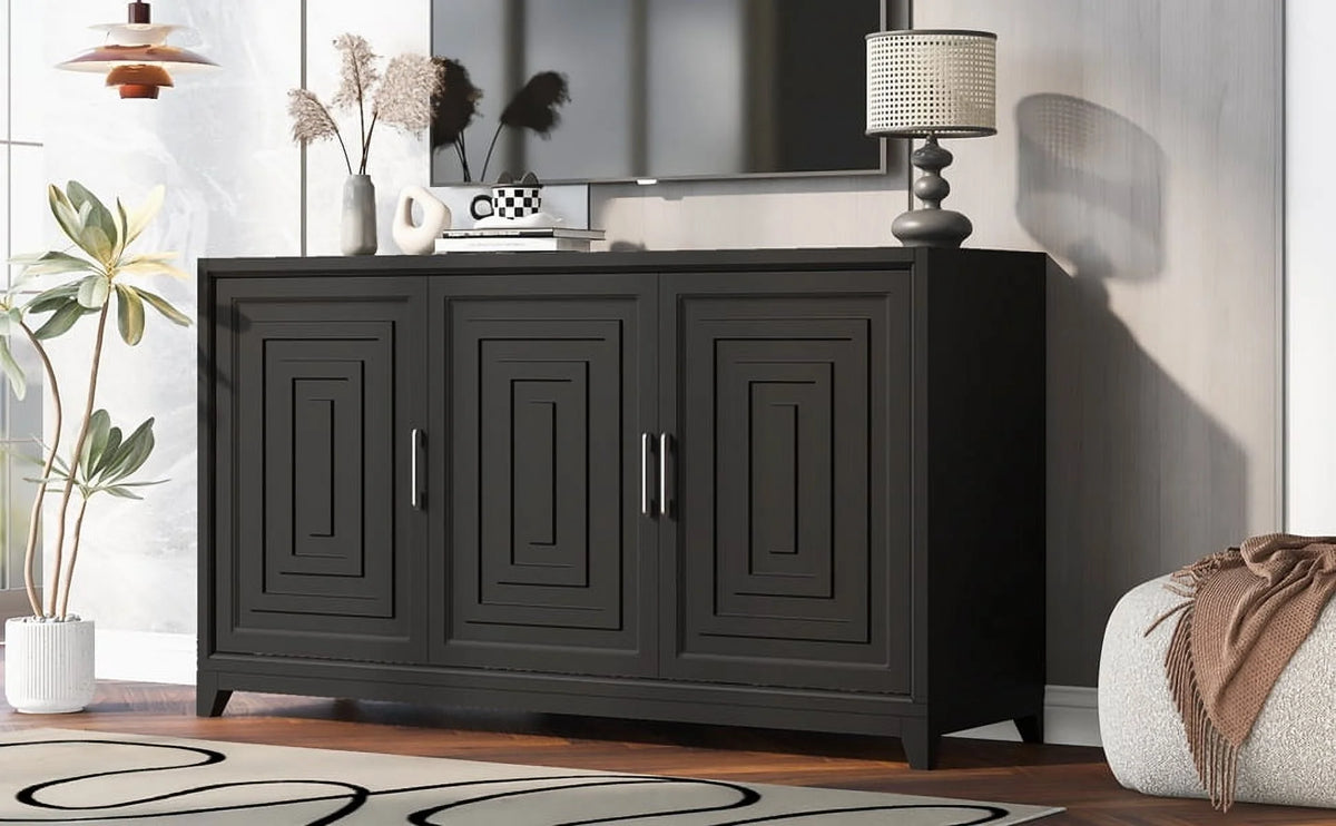 Euroco Modern TV Stand with Adjustable Shelves & Solid Wood Legs �C Media Console Cabinet with Storage for Living Room or Bedroom