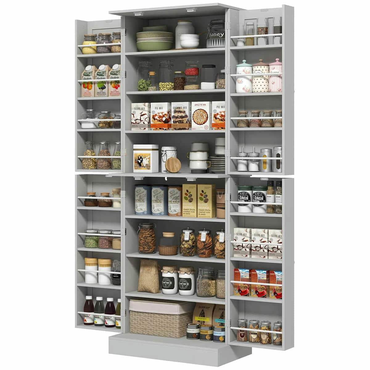 Spaco 17-Tier Kitchen Small Pantry Cabinet with 2 Doors and 6 Adjustable Shelves, Cabinet Pantry, Freestanding 5-Tier Shelving Pantries for Kitchen Storage, Gray