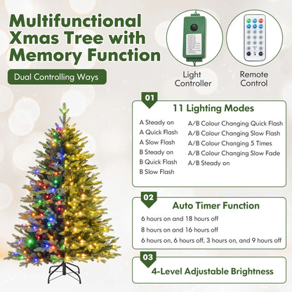 Costway 5 FT Pre-Lit Christmas Tree Hinged with 250 Multi-color Lights & 844 Branch Tips