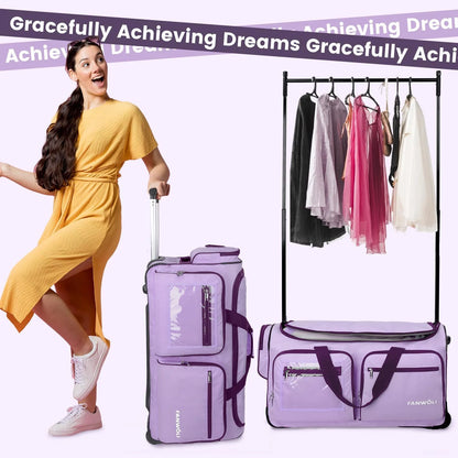 Fegat Dance Bag with Garment Rack - 28"Collapsible Rolling Competition Dance Duffle Bag Lightweight Costume Wheeled Suitcase for Dancers Shows Livestreamer Athletes