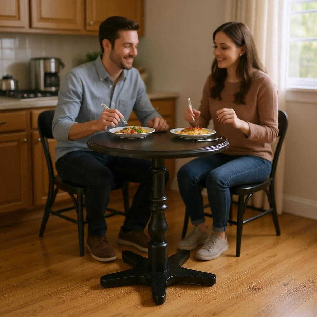 Homy Casa Round Pedestal Dining Table for Small Kitchen or Breakfast Nook, Walnut