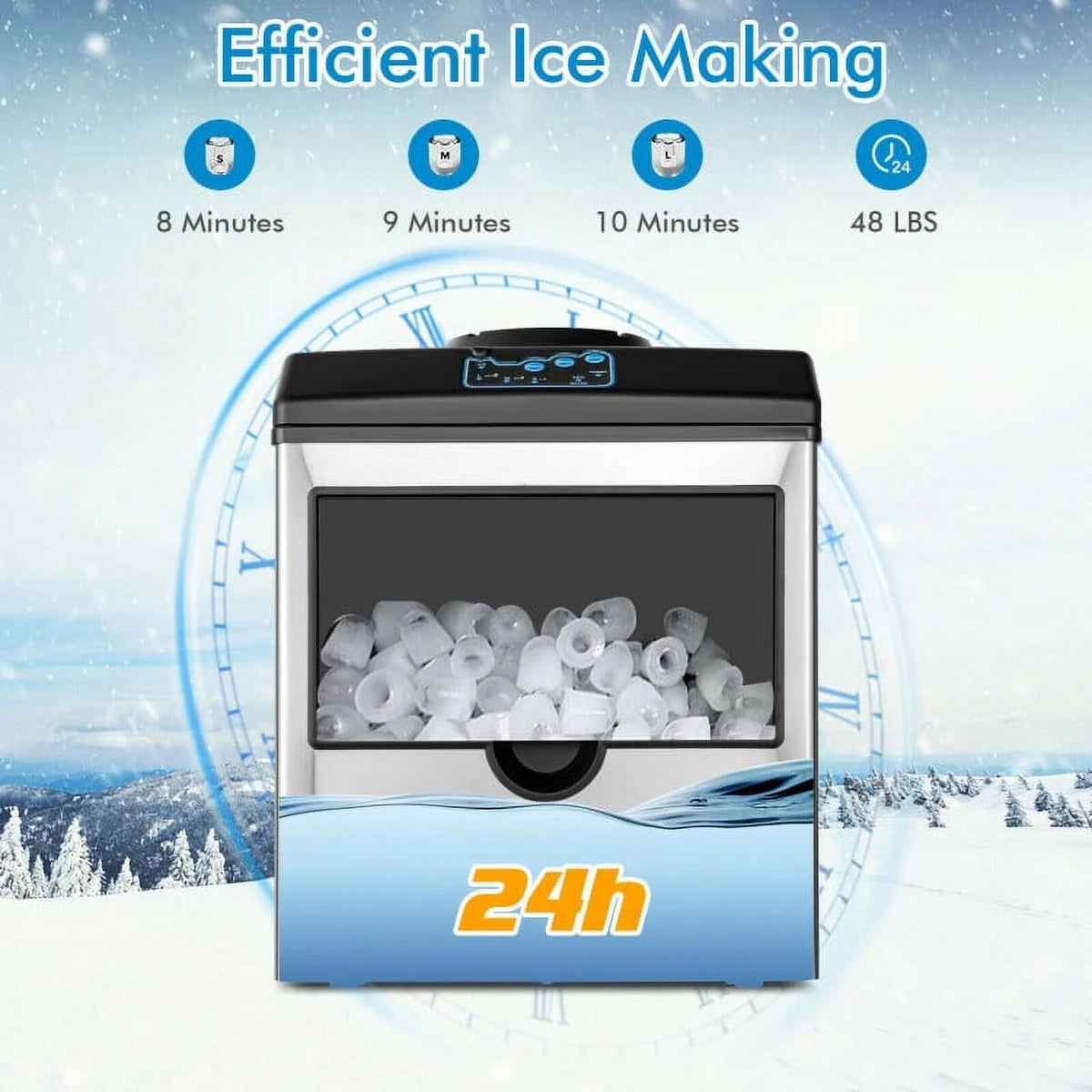 Resenkos 2-in-1 Stainless Steel Countertop Ice Maker with Water Dispenser,Countertop Ice Maker Machine with Handle, Portable Ice Maker with Scoop for Home/Kitchen/Camping/RV
