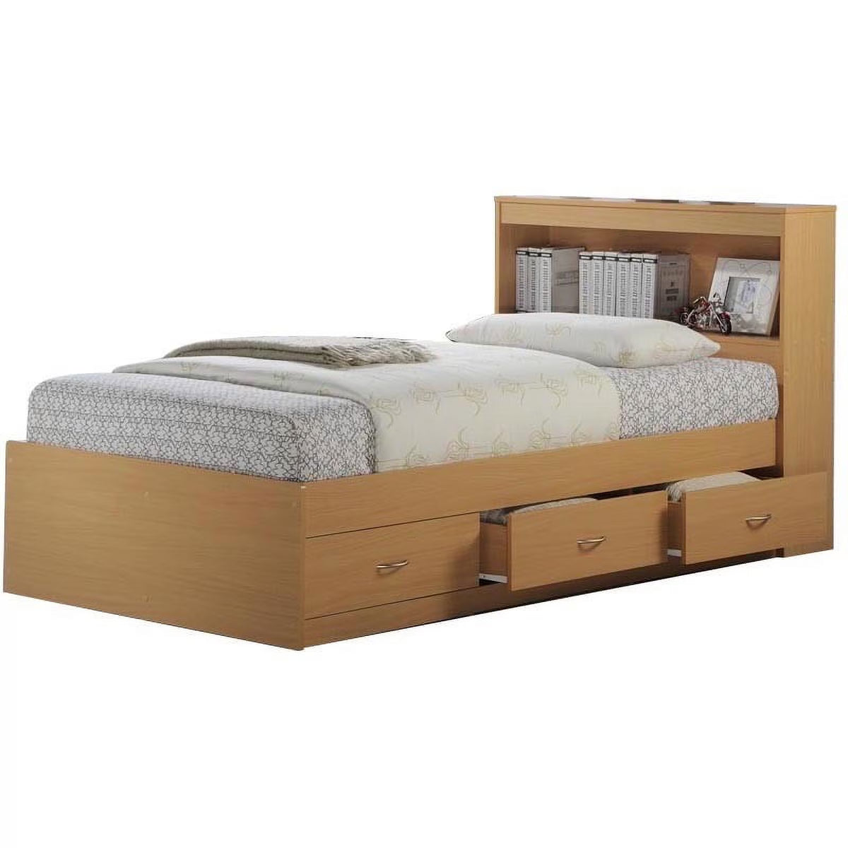 Hodedah Twin-Size Captain Bed with 3-Drawers and Headboard in White