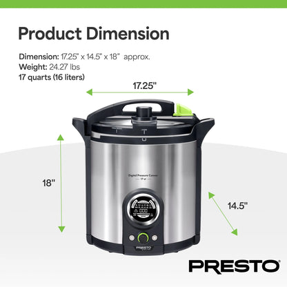 Presto Precise 02152 17 Qt Stainless Steel Electric Pressure Canner, Silver