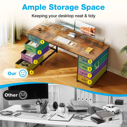White Computer Desk with Drawers for Storage - 48 inch Home Office Desk with 8 Fabric Drawers, Writing Study Desk with Drawers on Both Sides for Bedroom