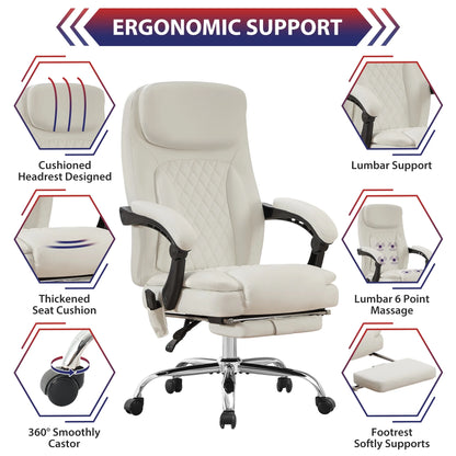 JONPONY Big and Tall Office Chair 500LBS Executive Office Chair Massage and Footrest Ergonomic Computer Desk Chair Reclining High Back Leather Office Chair Lumbar Back Support Swivel Rolling,Black