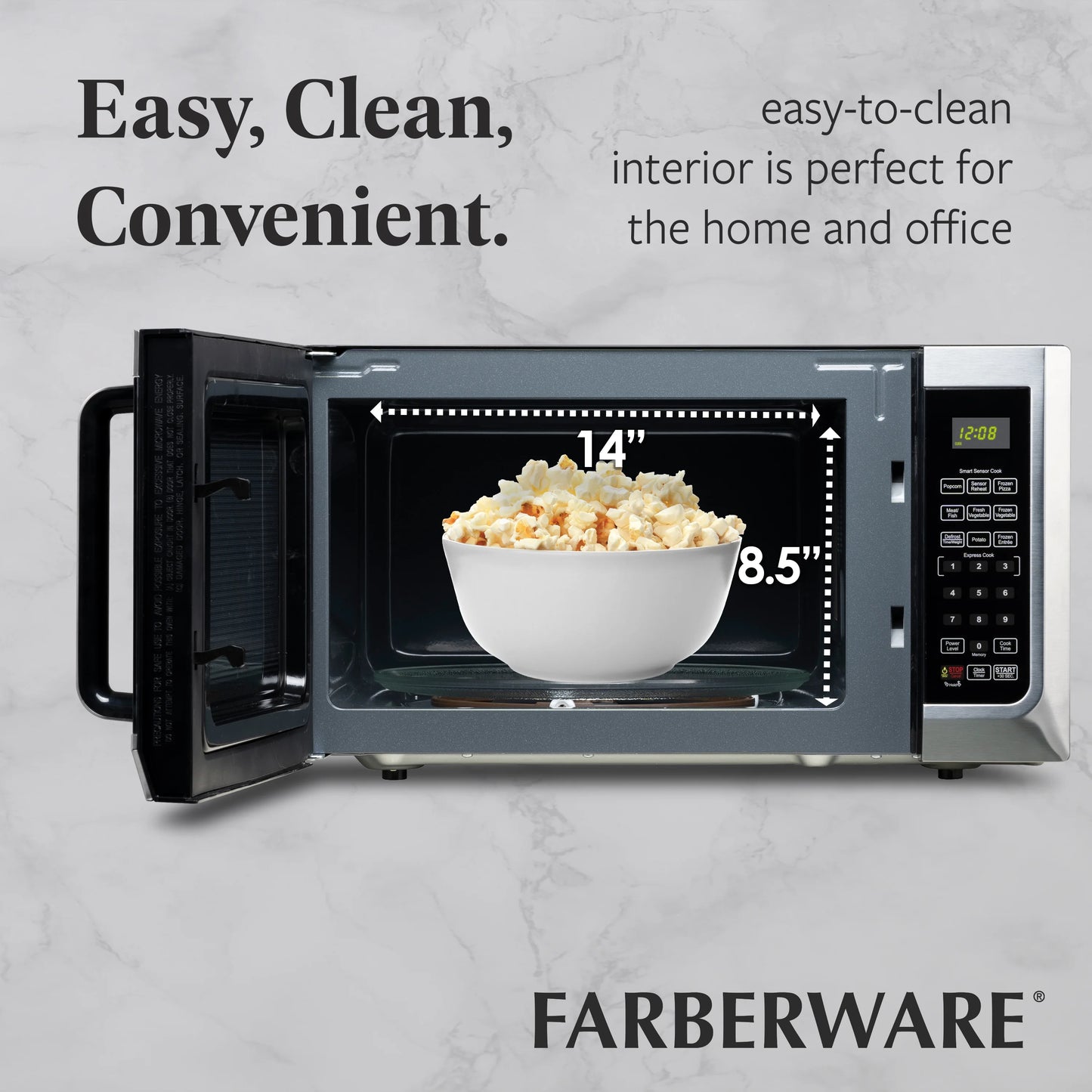 Farberware Countertop Microwave Ov 1100 Watts, 2.2 cu ft - Smart Sensor With LED Lighting and Child Lock - Perfect for Apartments and Dorms - Easy Clean Black Interior, Stainless Steel