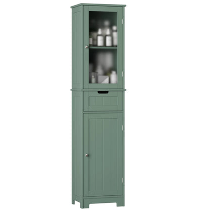 Homfa Bathroom Storage Tower, Narrow Linen Cabinet with Door and Drawers, Tall Bathroom Storage Cabinet for Small Spaces, White