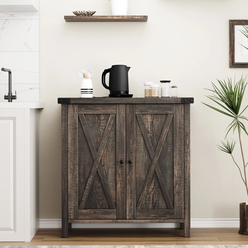 Coffee Bar Cabinet with Storage/Adjustable Shelf 30" Small Kitchen Bar Table Corner Bar Cabinet for Tea Buffet Sideboard Cabinet for Dining Room, Farmhouse Coffee Station for Wine