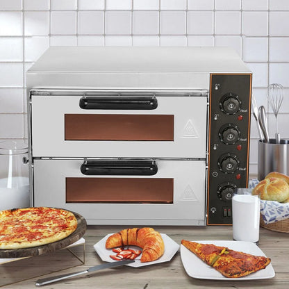 Commercial Pizza Oven 16 inch Pizza Double Deck 3000W 110V Electric Oven Multipurpose Toaster Bake Broiler 40L Stainless Steel for Restaurant Home Pizza Pretzels Baked Roast Yakitori