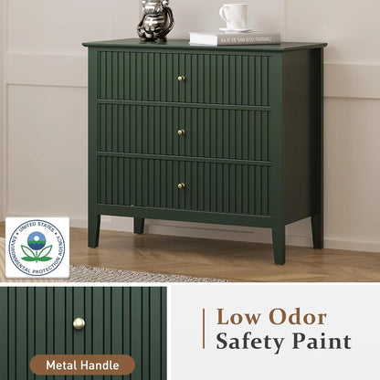 May Color Large White 3 Drawer Dresser Set of 2 with Fluted Panel, Modern Chest of Drawers with Silent Slide Drawers, Wood Accent Nightstand with Storage for Bedroom Living Room, Hallway