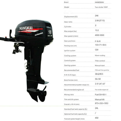 Oukaning 2Stroke 18HP Outboard Motor Fishing Boat Engine Motor Water Cooling CDI Ignition
