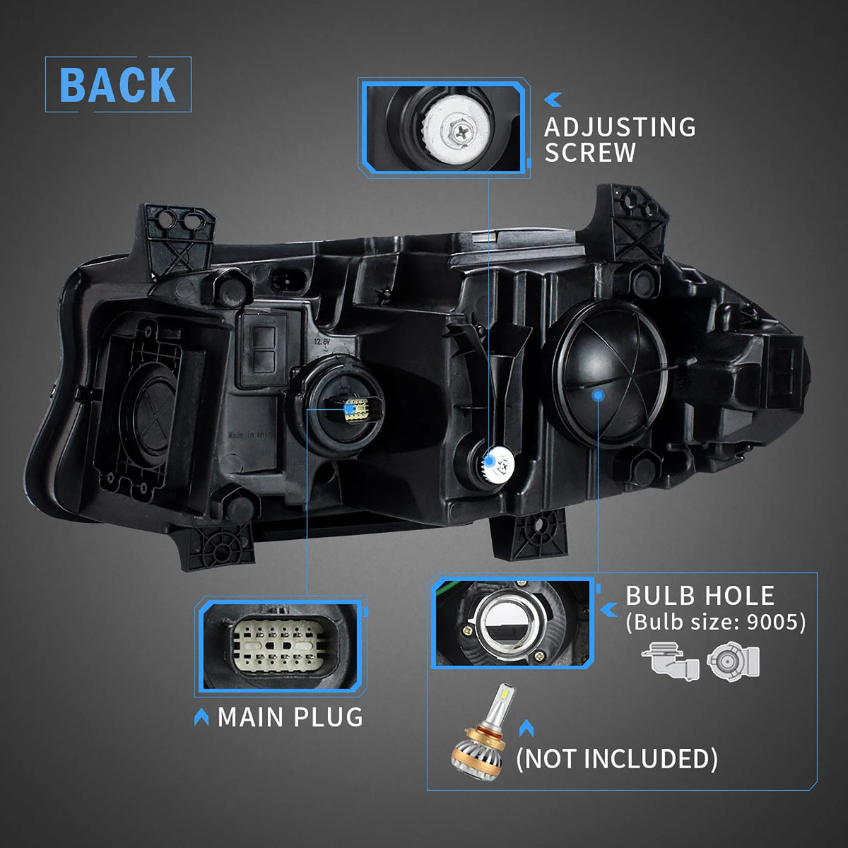 VLAND for Dodge Charger 2011 2012 2013 2014 Dual Beam Projector Headlights Replacement Assembly