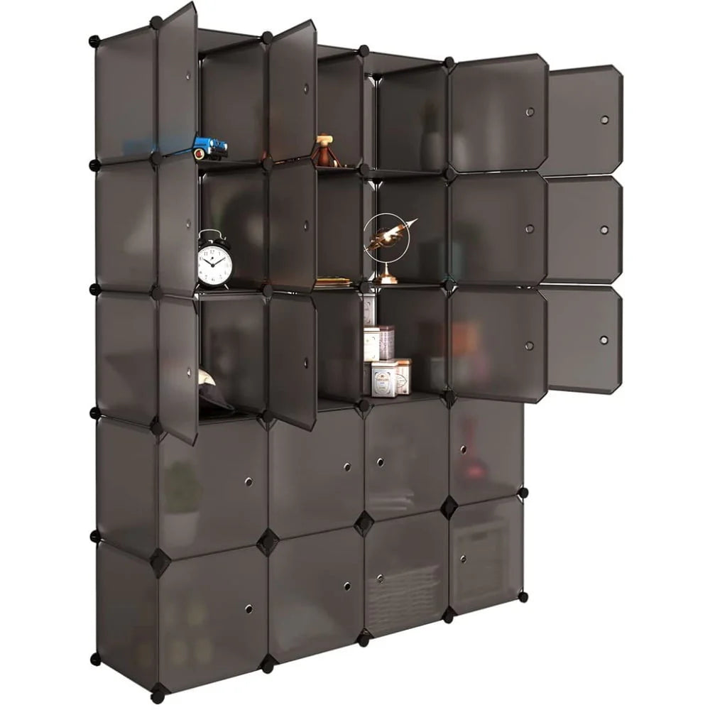 20 Cube Organizer Stackable, Plastic Portable Closet Wardrobe with Hanging Rod, Storage Organizer Cube for Hanging Clothes, Bedroom Armoire, Strong and Durable, Brown