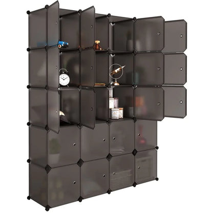 20 Cube Organizer Stackable, Plastic Portable Closet Wardrobe with Hanging Rod, Storage Organizer Cube for Hanging Clothes, Bedroom Armoire, Strong and Durable, Brown