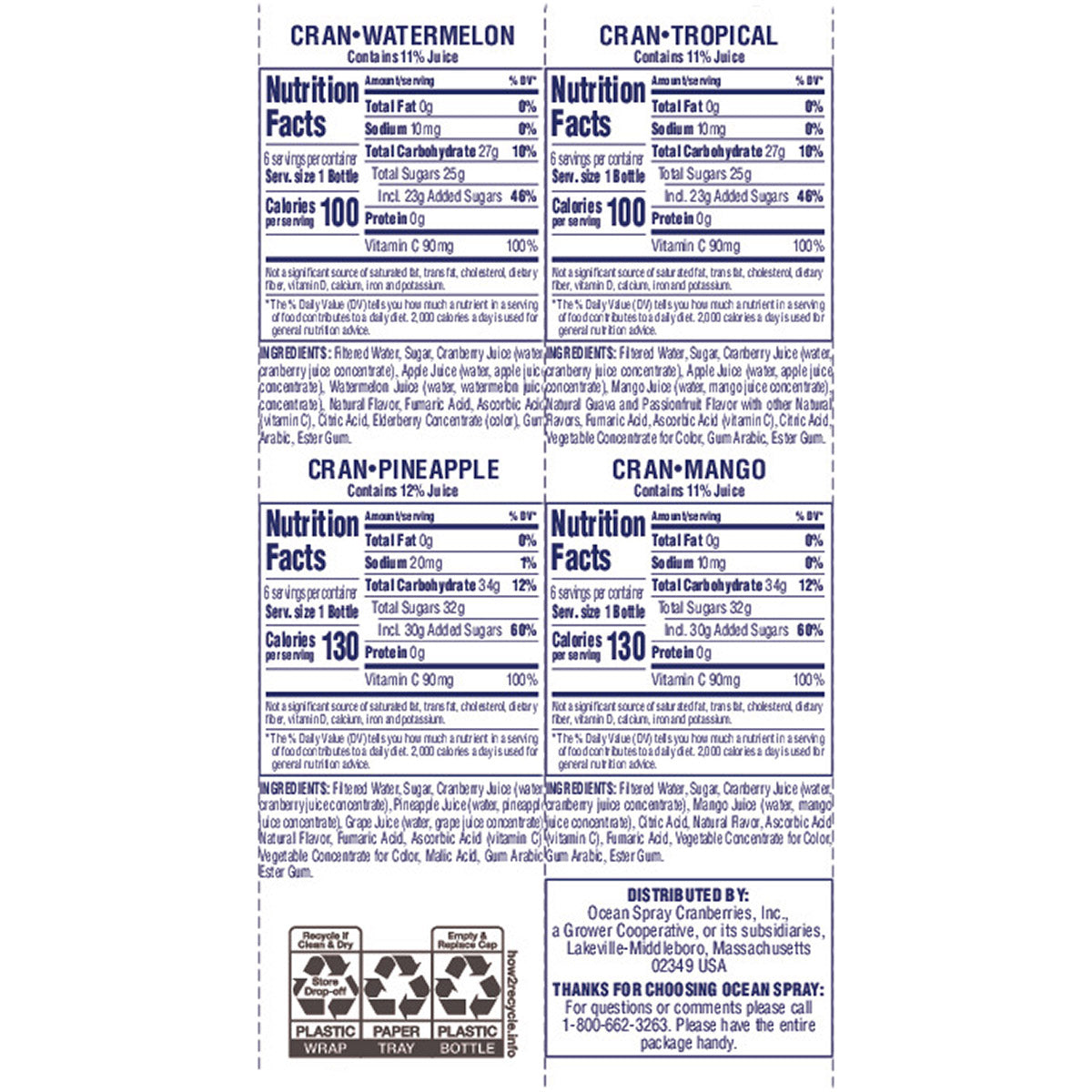Ocean Spray, Cranberry Juice, Variety Pack, 10 fl oz, 24-Count