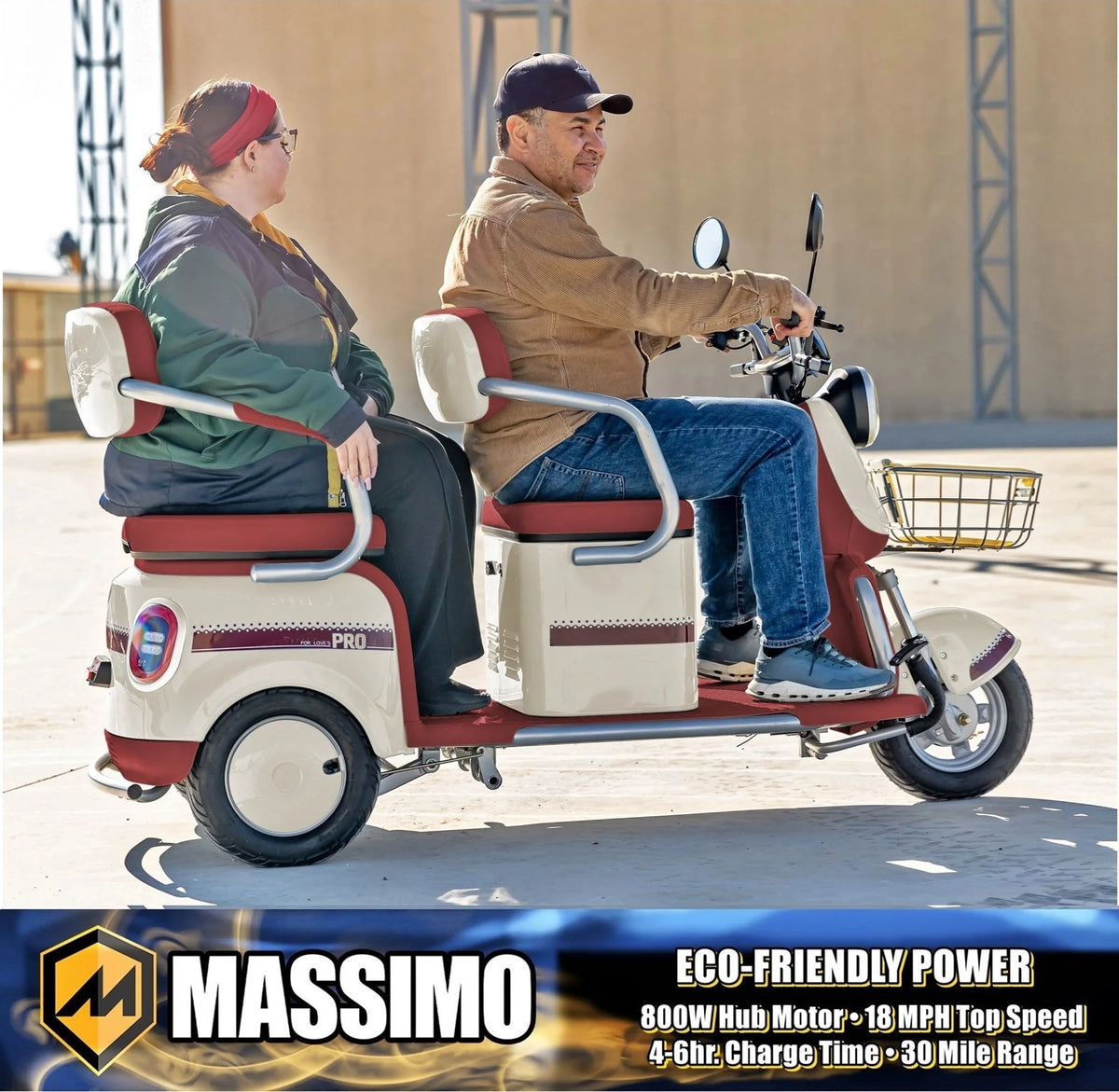 Massimo MGC E-Trike 3-Wheel Electric Cart – 17 MPH, 2-Seater Adult Scooter – Blue