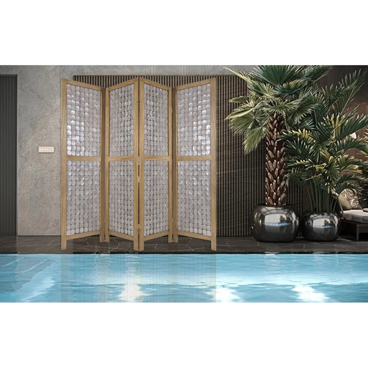 Sg-285A Princessa 4 Panel Screen Room Divider With Sandy Brown Finish