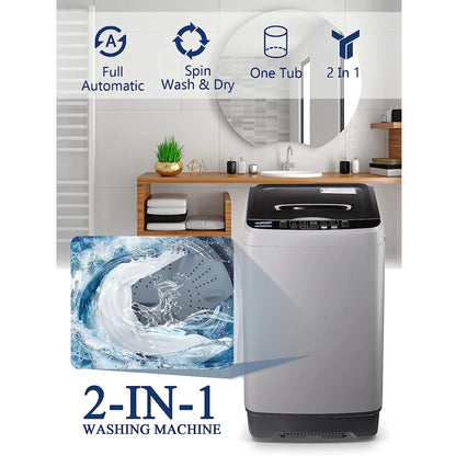 Full-Automatic Washing Machine, Portable Laundry Washer, Compact 17.7 lbs, LED Display, Drain Pump, 10 Wash Programs 8 Water Levels