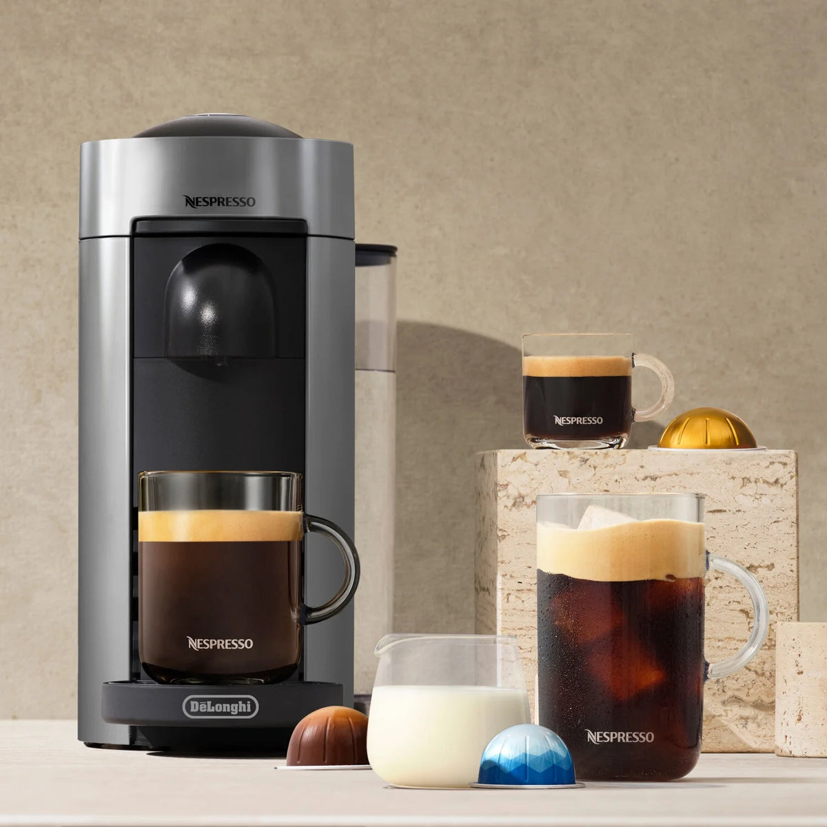 Nespresso New Vertuo Plus Coffee and Espresso Machine by De'Longhi with Aerocinno, Gray, Single-Serve Brewers