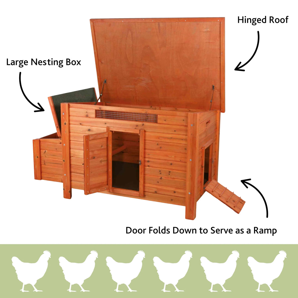 TRIXIE Weatherproof Outdoor Wooden Chicken Coop with 2 Nesting Boxes & Run, Brown