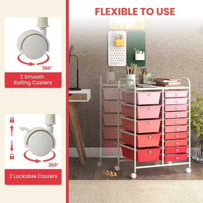Costway 15 Drawer Rolling Storage Cart Tools Scrapbook Paper Office School Organizer White